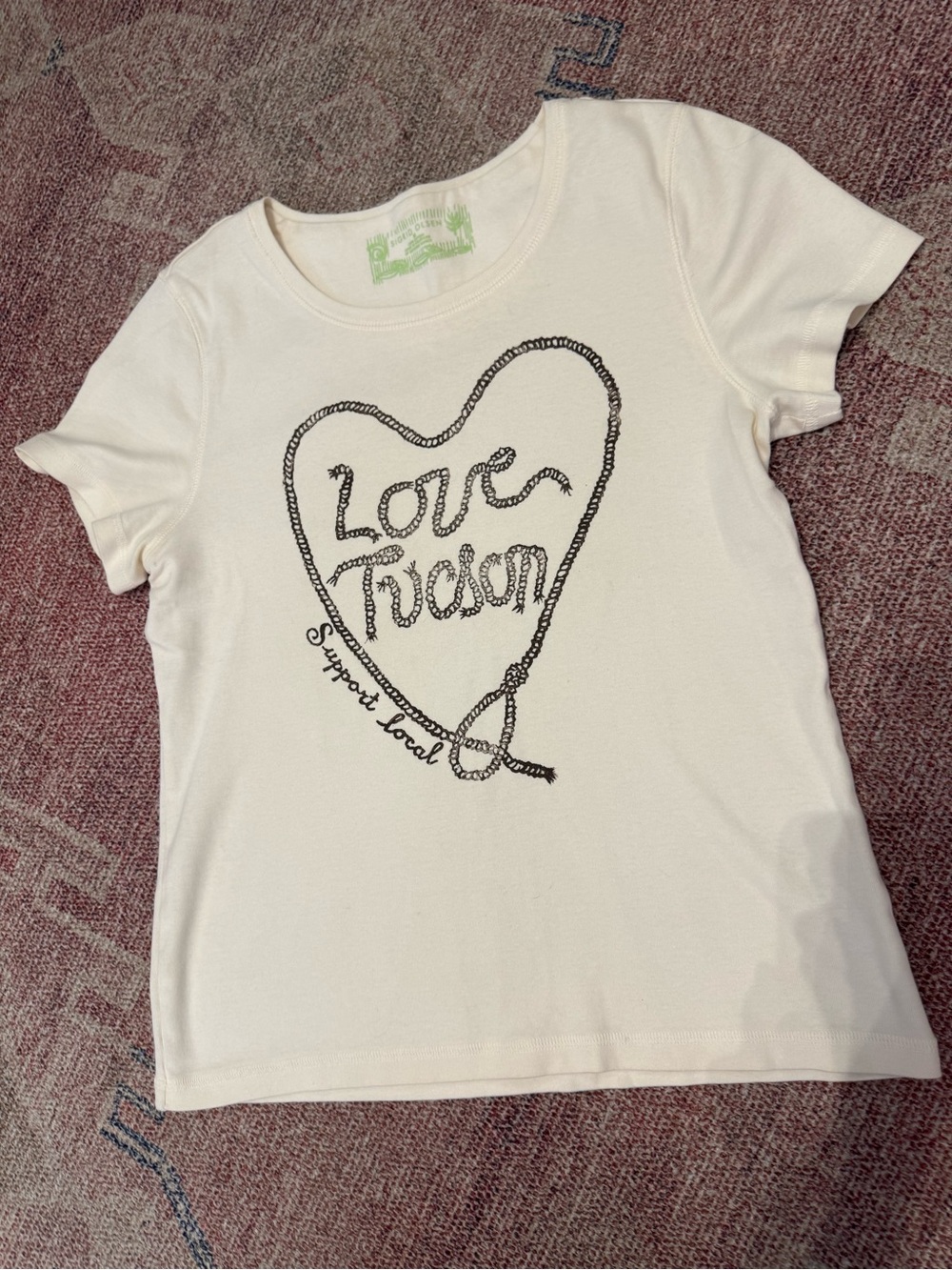 Sigrid Olsen hand printed artist designed tee size medium cream